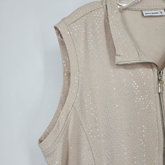 Susan Graver Vest Womens 1X Beige Sequin Zip Sleeveless Pockets Sparkle Bling - Picture 4 of 11